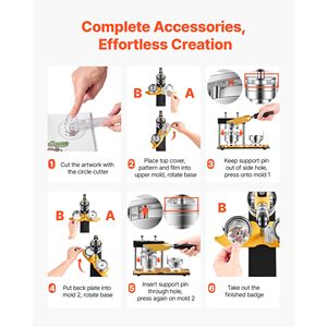 Máquina para Hacer Botones de Metal Sólido de 2.25" / 58 mm con 100 Piezas de Accesorios, Cortador Circular y Libro Mágico - Product Image 6