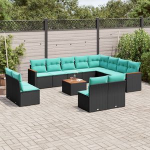 Set di divani da giardino in polyrattan nero da 13 pezzi con cuscini, mobili da esterno dal design moderno e contemporaneo - Product Image 3