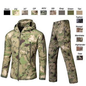 Ensemble de chasse pour homme en softshell camouflage, veste et pantalon imperméables à manches longues, tenue d'extérieur automne, motif FG - Product Image 1
