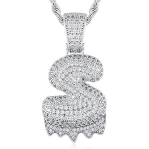 <b>Silver</b> Plated Letter S Pendant With Rhinestone Micro Insert Alloy Charm Men's Hiphop Fashion Jewelry Gift - Product Image 1