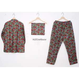 Conjunto de Pijamas para Mujer Hechos a Mano 100% Algodón, Transpirables, de Lujo, para Todas las Temporadas, Manga Larga, Estampado Floral, Cómodos - Product Image 4