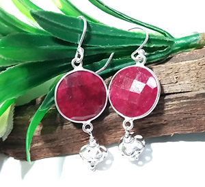 Natural Red Ruby Gemstone Trendy Dangle <b>Earrings</b> Solid 925 Sterling Silver Faceted Ear Wire Handmade Jewelry Women Party - Product Image 3