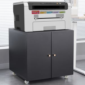 Armadio per Stampante a Doppia Porta in Metallo Nero con Ruote Bloccabili a 360 Gradi, Ripiani in Acciaio Regolabili, Armadietto Impermeabile per Documenti - Product Image 1