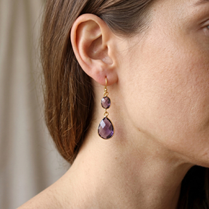 Bulk Gold Plated <b>Hook</b> <b>Earrings</b> Amethyst Quartz Drop <b>Earrings</b> Gold Brass Gemstone Jewelry Pear Round Shape <b>Earring</b> - Product Image 1