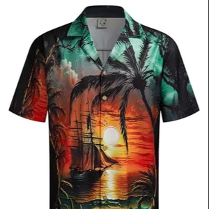 เสื้อเชิ้ตผู้ชายแขนสั้นลายดอกไม้เขตร้อนสไตล์ชายหาดลำลองติดกระดุมสีสันสดใสสำหรับฤดูร้อน - Product Image 1