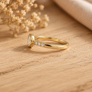 IGI Certified DEF Color VS VVS Clarity Old Mine <b>Cushion</b> Cut & <b>Round</b> Lab Diamond 10K 14K 18K Solid Gold Solitaire Side Stone Ring - Product Image 3