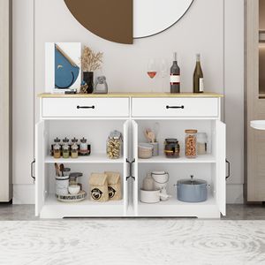 47.95 White Farmhouse Buffet Cabinet 4 Door & 2 Drawer <b>Sideboard</b> for Dining Living & Kitchen Cupboard - Product Image 5