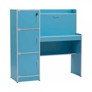 Blue Student Computer <b>Desk</b> Study Table with Lockable Cabinet Drawer Shelf for School Dormitory Apartment - Product Image 1
