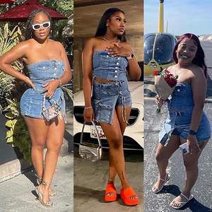 ชุดเซ็ตผ้าเดนิมคอตตอนสองชิ้นสำหรับผู้หญิง ราคาสมเหตุสมผล พร้อมแจ็คเก็ตครอปและกางเกงขาสั้นมีเข็มขัด สำหรับแฟชั่นลำลองน้ำหนักเบา - Product Image 2