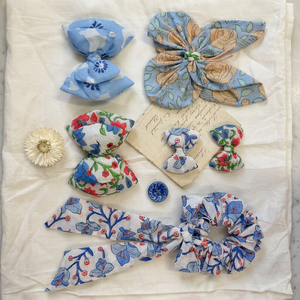 Beautiful Floral Cotton Hair Styling Set for Girls <b>Bow</b> <b>Clips</b> Scrunchie Long Ribbon Daily Wear Party Handmade Gift Accessories - Product Image 6