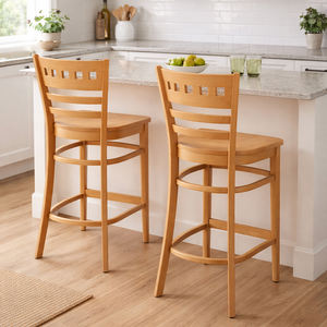Tabouret de bar réglable en bois massif durable, style Mid-Century Modern, avec dossier classique, écologique, pour usage commercial, salle à manger, cuisine, café - Product Image 4