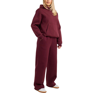 Survêtements amples en molleton de coton de haute qualité pour femmes, avec épaules tombantes, coupe oversize, poids lourd 500 GSM, ensemble sweat-shirt et pantalon - Product Image 1