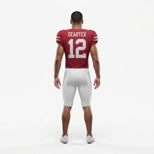Custom Men's American Football Uniform Set Crimson Mesh Jersey and White Pant Sewn Twill Numbers OEM Sialkot Factory - Product Image 2