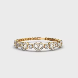 Heart & Dots Moissanite Studded <b>Bangle</b> <b>Bracelet</b> 18K Yellow Gold for Certified Unisex Trendy Butterfly Shape - Product Image 3