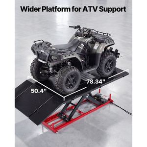 Bomba hidráulica eléctrica con capacidad de 1500 Lbs, elevador de tijera, calzo para ruedas, altura de elevación de 9.05 a 41.73 pulgadas, mesa elevadora para motocicletas de 78 pulgadas - Product Image 3