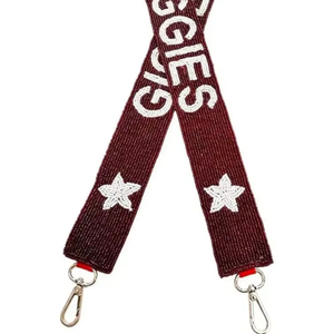 Correa de repuesto para bolso Gig Em Aggies, bordada con cuentas, color granate y blanco, hecha a mano con cuentas de semillas, ancha, tipo bandolera, para el día del partido - Product Image 1