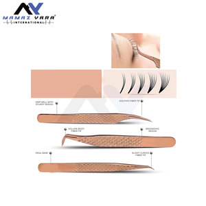 Pinzas Premium para Extensión de Pestañas de Fibra Japonesa, Set de 6 Piezas, Colección Dolphin, Pinzas Ligeramente Curvadas en Elegante Oro Rosa - Product Image 2