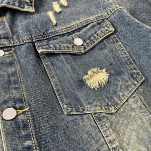 High Quality Custom Design Men's Ripped <b>Button</b> Front Jeans Jacket New Arrival Streetwear Fashion - Product Image 5