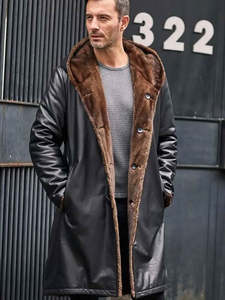 Veste en cuir suédé marron pour homme avec doublure en fausse fourrure, col rabattable, coupe-vent, manteau d'hiver, coupe classique, style décontracté - Product Image 1