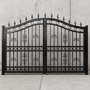 Portail double battant en fer forgé noir avec pointes et décorations en spirale, pour entrée de villa, jardin, porte de sécurité design - Product Image 6