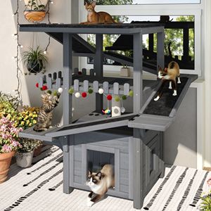 Casetta per Gatti da Esterno a 4 Livelli, Resistente alle Intemperie, con Tetto Impermeabile e 2 Porte, Rifugio per Gatti Randagi, Taglia M - Product Image 2