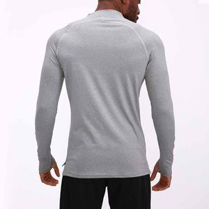 Men's <b>Long</b> <b>Sleeve</b> Stand Collar Quick Dry Compression Shirt Solid Gray Slim Fit Sporty Knitted Polyester <b>Top</b> - Product Image 1
