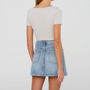 Women's <b>White</b> <b>V</b>-<b>Neck</b> Short Sleeve Crop Top Button Front Logo Minimalist Design Slim Fit Knitted Cotton Spring Summer Wear - Product Image 4
