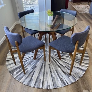 Tapis rond en cuir tressé gris Tapis de sol antidérapant fait à la main pour chambre à coucher, salon et salle à manger - Product Image 3