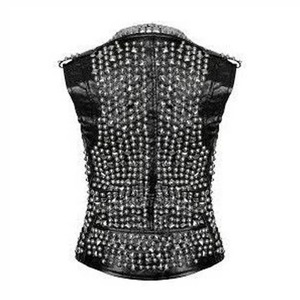 Men Studded Brando Style Genuine Leather Biker Vest <b>Silver</b> Studs <b>Waistcoat</b> - Product Image 2