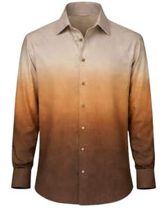 Camisa Formal para Hombre en Degradado Beige y Marrón Oxidado, Algodón Premium, Manga Larga, Cierre de Botones, Estilo Casual Elegante, Fabricante Personalizado, Suministro al por Mayor - Product Image 1