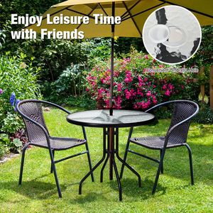32-Inch <b>Outdoor</b> Patio <b>Table</b> with Umbrella Hole <b>Round</b> Tempered Glass Top Stylish & Durable <b>Outdoor</b> Furniture - Product Image 6