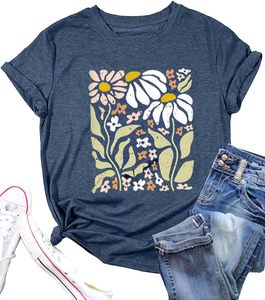 T-shirt imprimé graphique tendance pour femmes, tee-shirt en coton décontracté, toucher doux et confortable, tenue élégante pour tous les jours, tenue d'été pour femmes - Product Image 4
