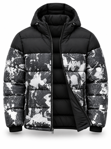 <b>Men's</b> Black Hooded Puffer <b>Jacket</b> Winter Warm Waterproof Quick Dry Windproof <b>Smart</b> Casual Zipper Front Polyester Wadding Regular - Product Image 2