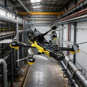 Drone à cadre en fibre de carbone avec absorption des chocs pour un vol fluide, système FPV avec portée de 10 km, lunettes et faible latence de 28 ms - Product Image 1