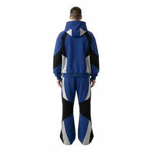 Mens Blue Black Color Block Tracksuit <b>Set</b> Zip Up Hoodie <b>Jogger</b> Pants Custom Streetwear Sportswear <b>Matching</b> Outfit - Product Image 4