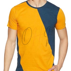T-shirt décontracté pour homme, coupe oversize, tie-dye, color block, jaune moutarde et bleu marine, manches courtes, col rond, respirant, 100% coton - Product Image 3