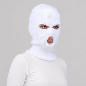Balaclava blanche en tricot respirant et imperméable, masque facial à 3 trous, unisexe, adulte, couverture chaude d'hiver pour l'extérieur, 100% polyester - Product Image 1