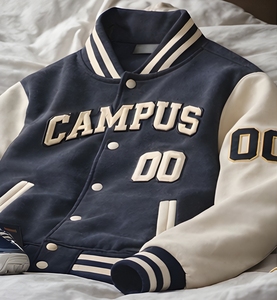 Veste universitaire en molleton filé 280 GSM de style universitaire américain haut de gamme, personnalisable avec logo, streetwear épais, veste de baseball Letterman - Product Image 4