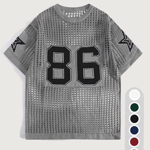 Meilleures ventes : Haut en maille à manches courtes avec logo, style plage, pour hommes, maillot de basket-ball et de football en maille, pulls pour hommes - Product Image 3