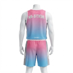 Conjunto de Camiseta y Pantalones Cortos de Baloncesto Sublimados Personalizados con Degradado Rosa y Azul, Uniforme Deportivo Transpirable - Product Image 4