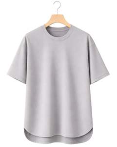 Camiseta Oversize Gris Claro Personalizada para Hombre, con Dobladillo Curvo, Hombros Caídos, Cuello Redondo, Algodón Liso, Estilo Urbano, Verano - Product Image 1