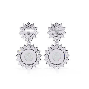 5.00mm Round Moissanite Double Halo <b>Drop</b> Earrings with 3.00mm Top Stone & 1.10mm 28 Side Stones Moissanite Earrings 10K Gold - Product Image 5