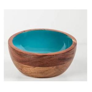 Bol de service classique en bois de manguier écologique, design émaillé coloré, poli, pour salade, dîner, petit-déjeuner, déjeuner, fête - Product Image 4