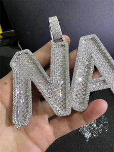 Colgante con Letra NA, Chapado en Oro de 18K, Plata de Ley, Micro Pavé de Moissanita, Estilo Hip Hop, Unisex, para Regalo - Product Image 2