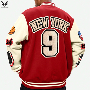 Good Selling Men Color Block Stitching Front Button Number Alphabet <b>Pattern</b> Pocket Casual College Baseball Varsity <b>Jackets</b> - Product Image 4