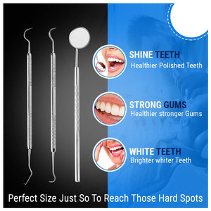 Dental Hygiene Tool Kit Stainless Steel Tartar Scraper & Scaler Dental Toothpick and Mouth Mirror 3pcs Set Tarter Scraper Set - Product Image 2