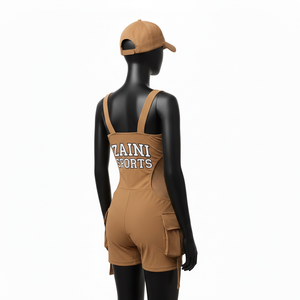 Women Bathing Suit Textured Polyester Spandex Cargo Panel <b>Swim</b> <b>Romper</b> Embroidery Custom Logo women for Bathing Suit - Product Image 5
