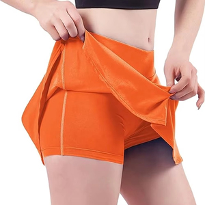 Women's <b>Orange</b> <b>Pleated</b> Mini <b>Skirt</b> Solid Color Elastic Waist Sporty A-Line Woven Polyester Summer <b>Skirt</b> - Product Image 3