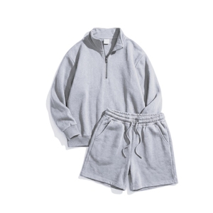 Ensemble sweat-shirt et short pour femmes grande taille, col zippé, coton respirant de haute qualité, vêtements décontractés pour femmes, logo personnalisé - Product Image 3