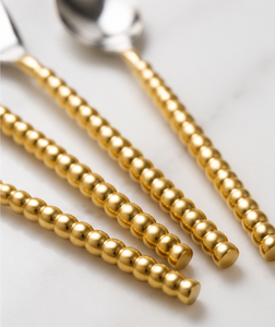 Ensemble de couverts en acier inoxydable avec poignée en perles dorées de luxe, cuillère, fourchette, couteau, vaisselle pour la maison et les restaurants - Product Image 3